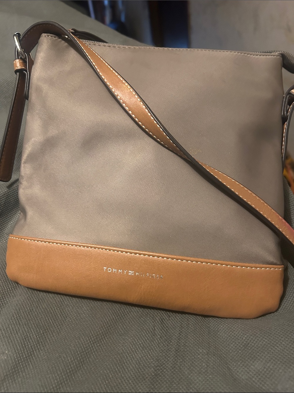 Tommy Hilfiger Taupe and Tan Crossbody Messenger Bag